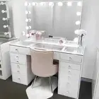 Solid Square Wooden Dressing Table White Glass Mirrored Dressing Table