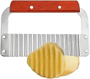 Crinkle Fry Cutter - Potato Wave Cutter Stainless Steel | Chipper Chopper with Wood Handle, French Fries Slicer Wavy Cutting Tool for Potatoes Cucumber Fruit Veggies