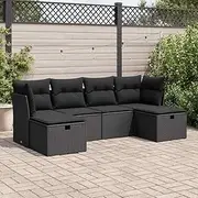 Patio Sets 6 Piece Garden Sofa Set with Cushions Black Poly Rattan