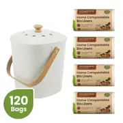 Ecopack Compost Bin Set: Kitchen Compost Bin + 8L Compostable Bin Liners (4 Rolls/120 Bags)