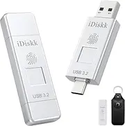 iDiskk 128GB 500MB/S Fingerprint Encryption Super Fast SSD Flash Drive Photo Stick for iPhone 15/15 Plus/15 Pro/15 Pro Max,USB C iPad, MacBook,Laptops,Android &PC,ONE-Click Backup Photos &Videos