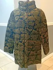 New ETRO Black Velvet Goose Down Puffer Jacket Gold Paisley