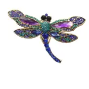Stunning Large Dragonfly Brooch With Blue & Purple Crystals Gold Tone