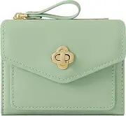 [Farcauo] Small Minimalist Wallet for Women and Ladies Cute Green Thin Mini Wallet with ID Window Kawaii Design Compact and Stylish for Ladies