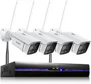 REIGY 3MP WIFI CCTV Camera System with Floodlight, Outdoor Security Cameras Set 8CH NVR + 4x 1296P IP Cam With 2-Way Audio, Remote View, Color Night Vision, Motion Detection Without HDD