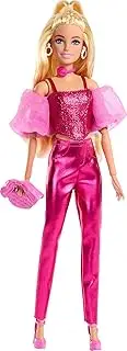 [Barbie] Deluxe Style Doll #5 in Metallic Pink Outfit, Blonde Hair, Sparkly Corset Top and Shiny Pants with Accessories Like Rose Necklace and Handbag