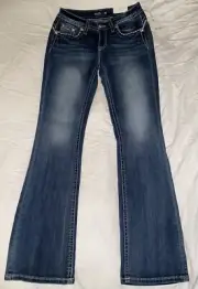 Miss Me Sang Real Mid-Rise Boot Cut Thick Stitching Metallic Rhinestones 28 NWT