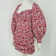 NWT Nasty Gal Floral Balloon Sleeve Ruched Mini Dress Women's Size 6