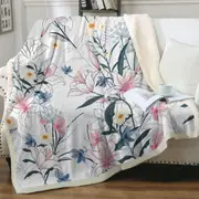 Bluish Pinkish Floral Drawing Throw Blanket
