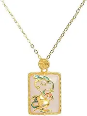 [KONGKNUANK] Necklaces For Women Jade pendant S925 Silver Gold-Plated Natural Hetian White Jade Square Plaque Drum Gourd Necklace Pendant for Women Yoga Genuine