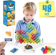 HOMELAM 48 PCS Tetra Tower Stacking Game, Building Balance Blocks Board Game, 2+ Players Family Games for Kids, Adults, Party, Friends, Team, Travel