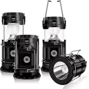 4-Pack Solar Camping Lantern, Collapsible LED Solar USB Rechargeable Lantern Fla