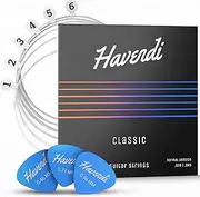 HAVENDI® Guitar Strings for classical guitar - brilliant sound quality strings made of nylon for classical guitar coated with silver (6 string set) incl. 3 picks