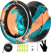 [WATIEOBOO] Yoyo M18 Responsive Yoyo for Kids 8-12,Professional Unresponsive Yoyo for Adults Pro Metal Trick Yoyo with Yo Yo Bearing Kit 10 Strings, Case & Gloves-Black Blue Orange