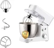 Electric Stand Mixer with 3.5L Stainless Steel Mixing Bowl 6 Speeds Settings Tilt-Head Food Mixer Food Blender Cake Mixer Including Dough Hook, Whisk and A Beater for Kitchen Baking 600W (Color : WHI