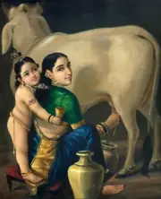 Yashoda Krishna Religious Unframed Canvas Print Painting 24" x 16"