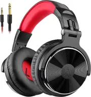 OneOdio Over Ear Headphone, Wired Bass Headsets with 50mm Driver, Foldable Lightweight Headphones with Shareport and Mic for Recording Monitoring Podcast Guitar PC TV - (Red)