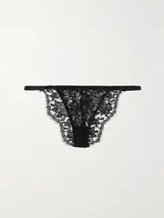 [COCO DE MER] COCO DE MER - Hera Brazilian Satin-trimmed Leavers Lace Briefs - Black - large large Black
