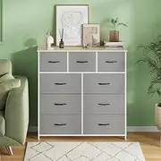 Chest of 9 Drawers Fabric Tallboy Clothes Storage Cabinet Tower Dresser Organizer Clothes Toys Storage Unit for Bedroom,Living Room,Office,Hallway,Entryway,Biege
