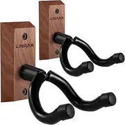 LINRAX Guitar Wall Mount, 2 Pack Guitar Wall Hanger, Black Walnut Wall Hook with Screws, U-Shaped Guitar Holder for Acoustic Guitar Electric Guitar Bass Ukulele Banjo Mandolin, Guitar Wall Stand
