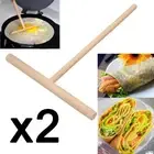 2X Wooden Rake Round Batter Pancake Crepe Spreader Kitchen Tool Kit DIY 15c-lIL