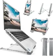 Homesuit Laptop Stand, Aluminum Computer Riser,9-Angles Adjustable Ventilated Notebook Stand Mount for Desk, Metal Holder Compatible with Mac MacBook Pro Air, Lenovo, HP, Dell, More 10-15.6 Inch silver