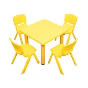 60x60cm Square Yellow Kid's Table and 4 Yellow Chairs