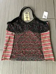 NWT Buffalo David Bitton sleeveless top Tank mesh overlay striped Large Lg L