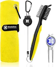 Handy Picks Microfiber Golf Towel (40 X 40cm) with Carabiner, Club Brush, Golf Divot Repair Tool with Ball Marker - Golf Accessories, Ideal for Golfers 3 in 1 Golf Cleaning Kit
