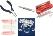 Bead Tip Kit - Pliers, Tweezers, Cement, White Bead Cord #4 & 25 Bead Tips