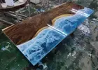 Custom Made Epoxy Resin Ocean Wave Dining Table Console Bar Desk Hallway Decors