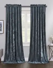 Chezmoi Collection Lux Storm Blue Lush Plush Velvet Curtains 2 Panel Set - 96...