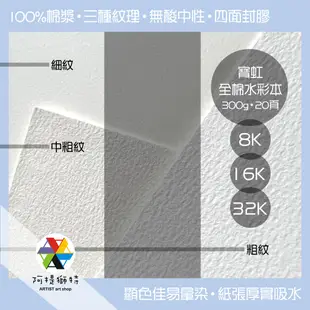 【阿提獅特】寶虹全棉水彩本 8K 16K 32K 300g 20張 粗紋 中粗紋 細紋 四面封膠 棉漿畫紙 寶虹 水彩紙