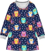 [Joisal] Cute Owl Navy Dress for Girls, Girls Long Sleeve Dress, Kids Christmas Clothes, Cute Owl Navy, 7-8 Years