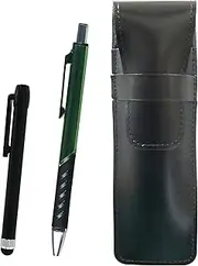 Slim Cowhide Leather Pen Case Black Metal Touch Stick Black and Metal Color Ballpoint Pen Green ASB-ALB-SI2067BP-G