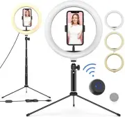 10” LED Ring Light with Tripod Stand Adjustable & Phone Holder, Bluetooth Remote