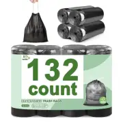 132 Count-Small Trash Bags 4 Gallon Trash Bag Drawstring Black Bathroom Garba...