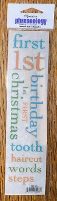 Reminisce Phraseology Creative Rub-Ons Transfers Baby 1st Birthday Tooth Words