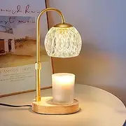[Dreamholder] Candle Warmer Lamp, Adjustable Height Wax Warmer Lamp with Timer&Dimmer, Glass Electric Vintage Wax Melter for Various Sizes Scented Candles for Home Decor Gift, 2x50W Bulbs, Natural Wood