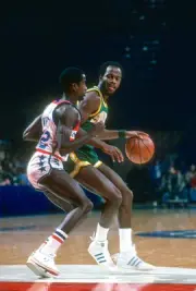 Gus Williams Seattle Supersonics backs in on Larry Wright Washingt- Old Photo