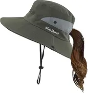 [Mukeyo] Womens Summer Sun Hat Wide Brim Outdoor UV Protection Hat Foldable Ponytail Bucket Cap for Beach Fishing Hiking