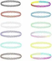[BIGTEDDY] 12Pcs Fashion Black Stretch Choker Necklace Elastic Chocker for Women's LadiesMulti-Color #B