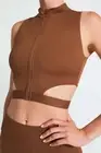 Devon Windsor Emery Crop Top Mocha Brown Zip Front Small NWT