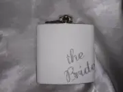 WHITE & SILVER THE BRIDE WEDDING BRIDAL SHOWER GIFT GLITTER HIP FLASK