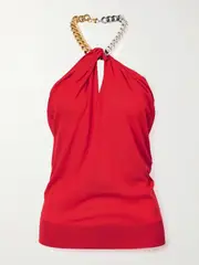 [Stella McCartney] Stella McCartney - Chain-embellished Wool Halterneck Top - Red - large large Red