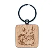 Huggable and Fluffy Chinchilla Engraved Wood Square Keychain Tag Charm