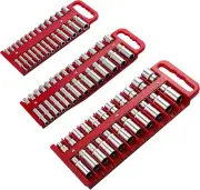 Magnetic Socket Organizer Set, 3-Piece Red Portable Magnetic Socket Holder Tray,