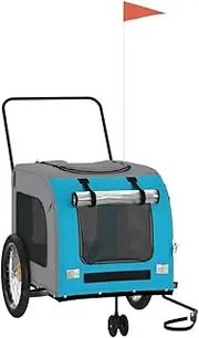vidaXL Pet Bike Trailer/Stroller in Blue/Grey - Oxford Fabric with Iron Frame, Multiple Access Points, Ventilated, Smooth-Riding Wheels, Versatile Cargo Carrier