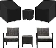 3 Piece Outdoor Furniture Cover Waterproof, Patio Table Chair Set Cover Veranda Lawn Garden Furniture Set Cover 2 Chair Cover 1 Coffee Table Cover with Adjustable Drawstring and Buckle Strap (Black)