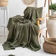 [Milam London] Cotton Throw Blanket | Soft Throws For Armchairs, Sofa, Settee | Single Bed Throw, Olive Green - 170 x 200